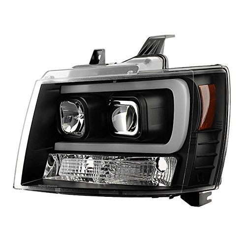 Black LED DRL Projector Head Lights Pair For 2007-2014 Chevy Tahoe/Suburban/Avalanche