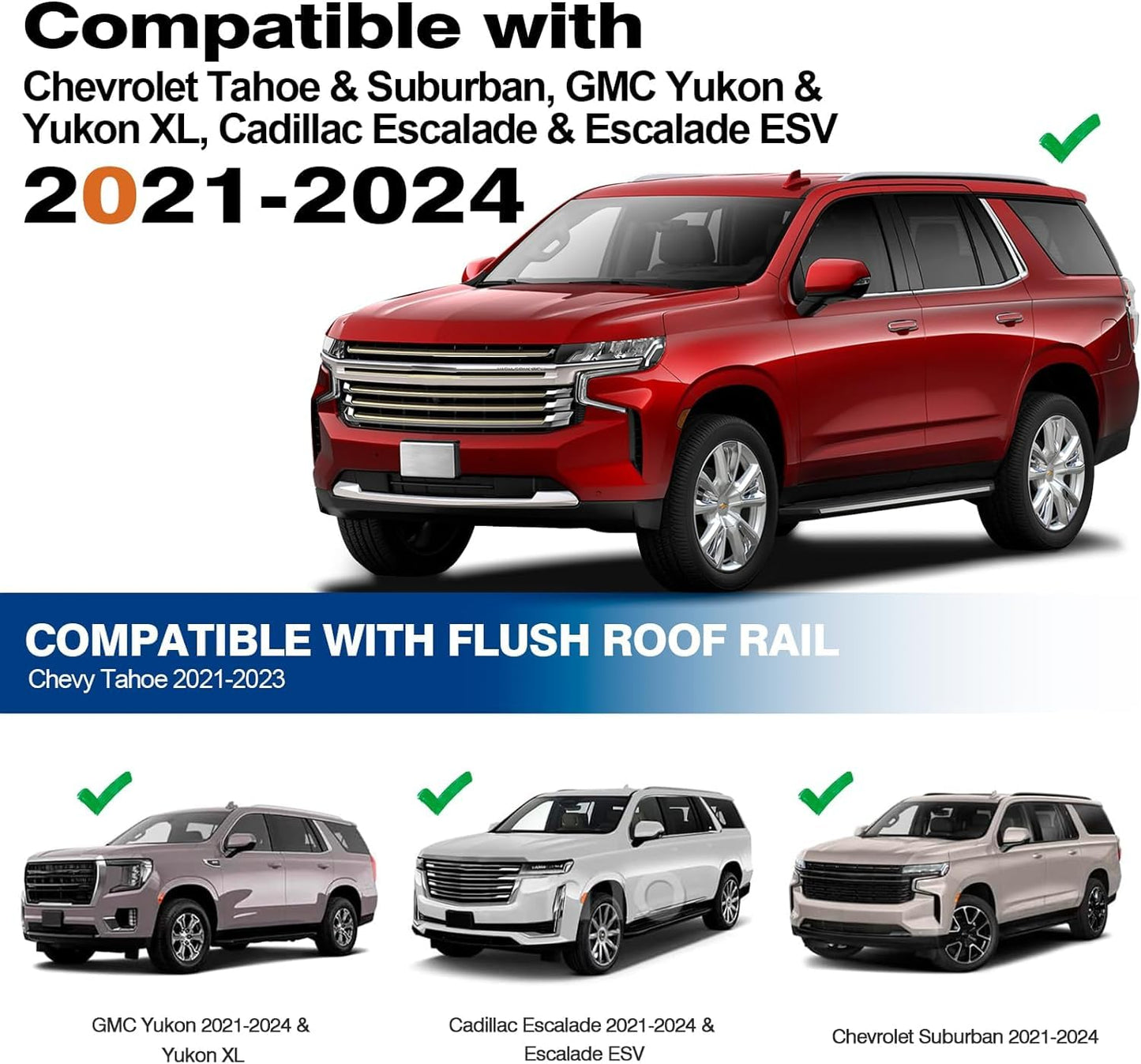 Roof Racks Cross Bars Fit for 2021-2024 Chevrolet Tahoe and Suburban, Yukon and Yukon XL - OHMU