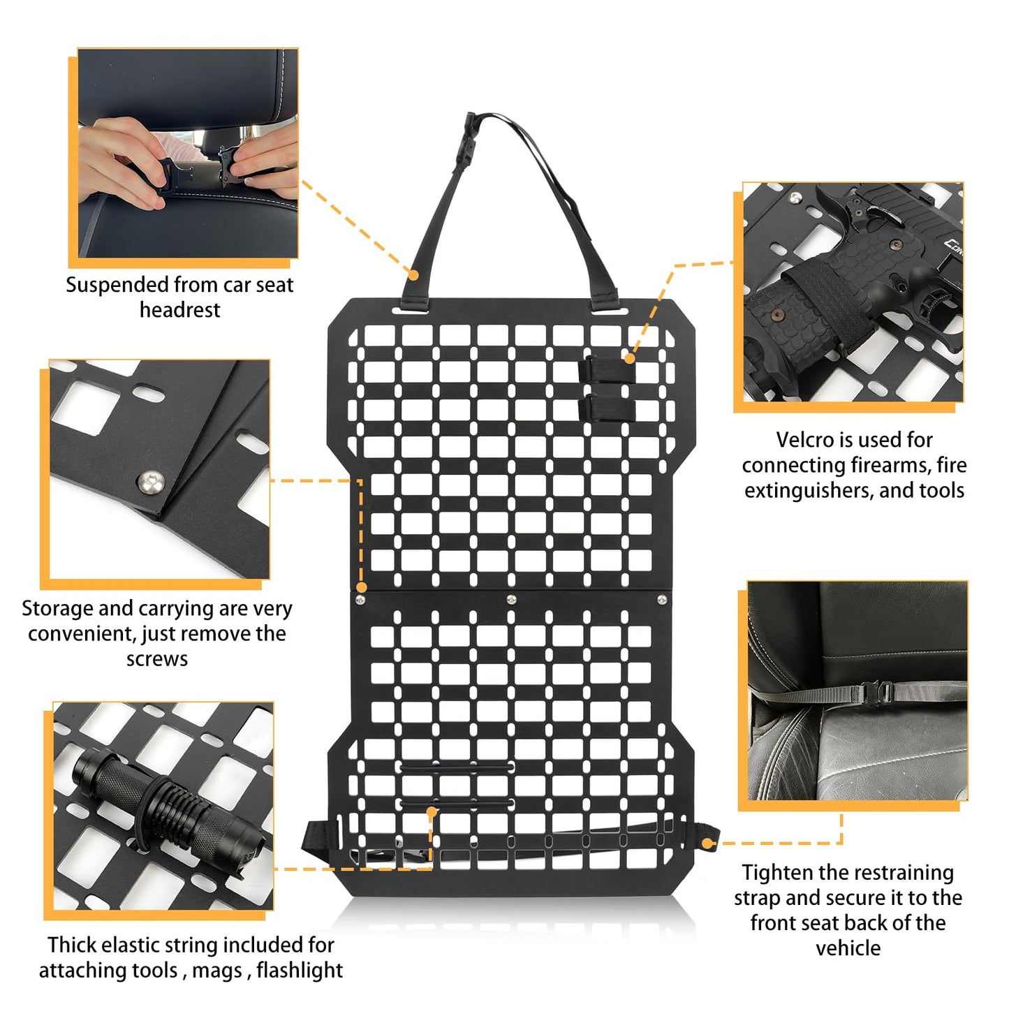 Universal MOLLE Panel for Trucks - Tactical Seat Back Organizer with Gun Mount