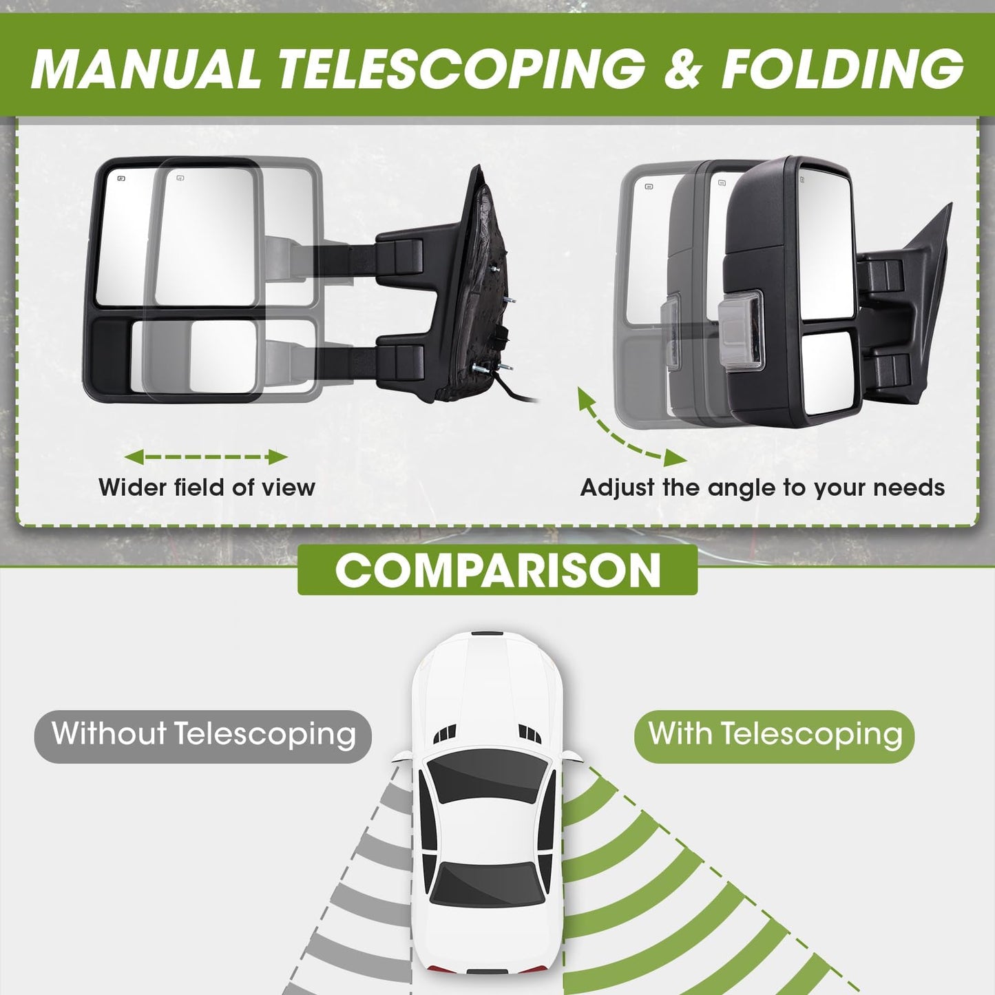 C-type Upgrade Towing Mirrors for 1999-2016 F250 F350 F450 F550 with Power Glass - OHMU