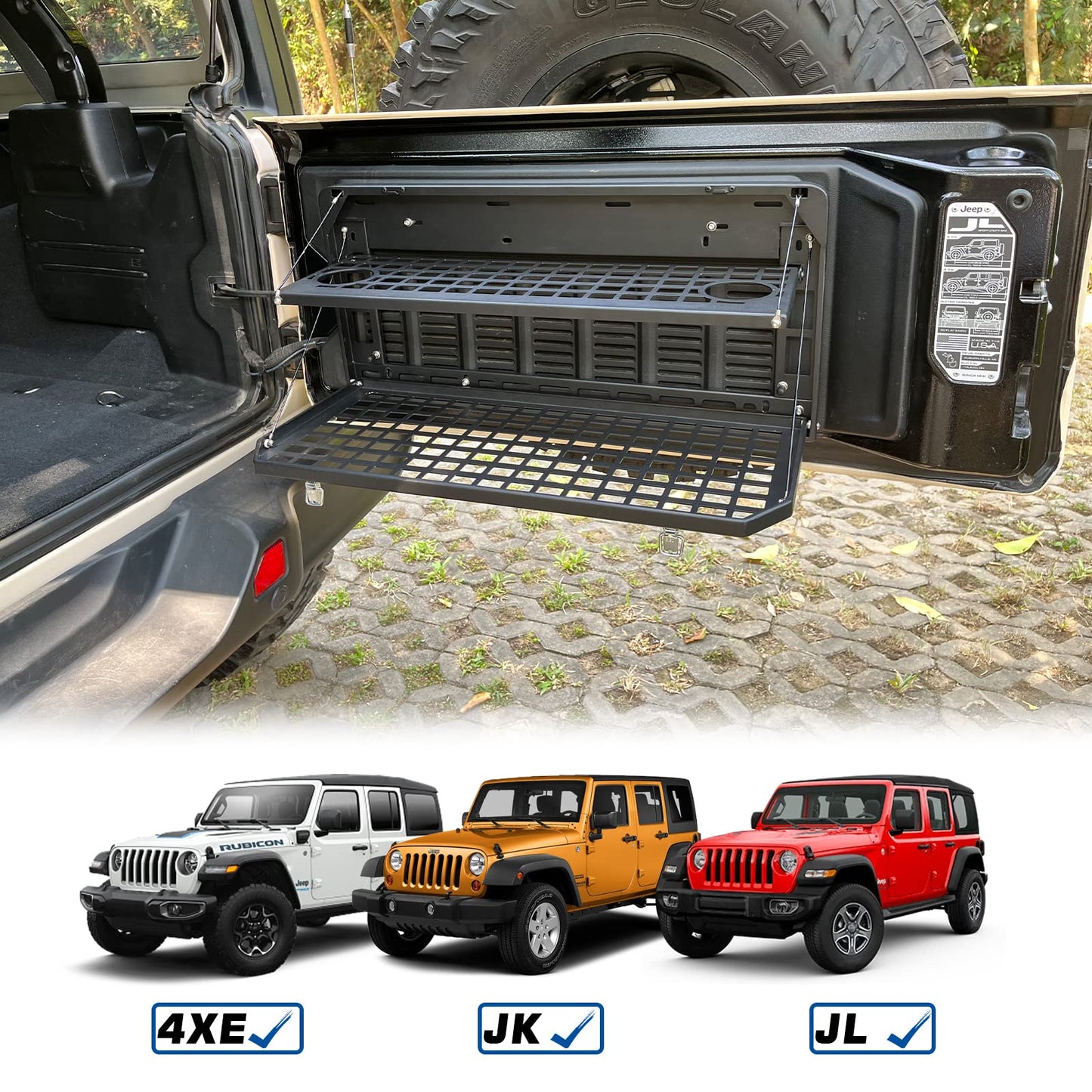 2-Tier Tailgate Table Rear Foldable Storage Cargo Rack for 2007-2022 Jeep Wrangler JK&JL