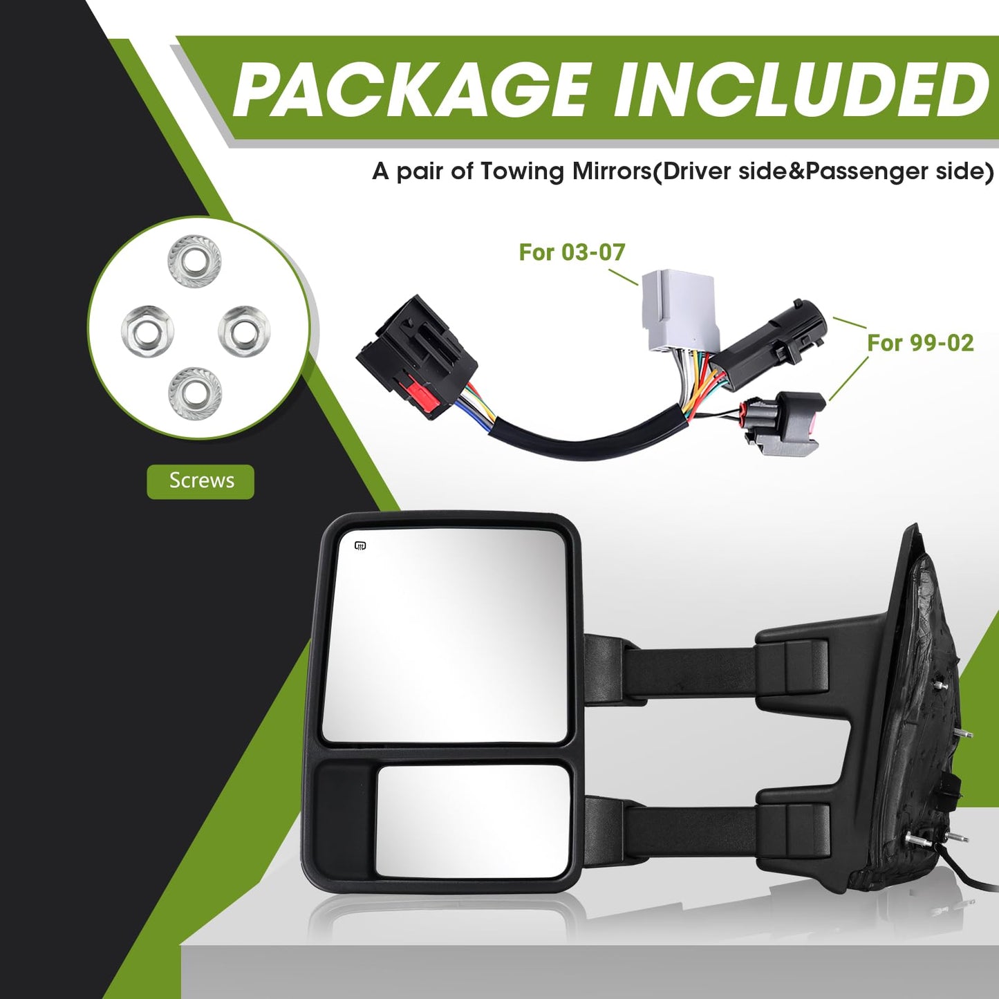 C-type Upgrade Towing Mirrors for 1999-2016 F250 F350 F450 F550 with Power Glass - OHMU