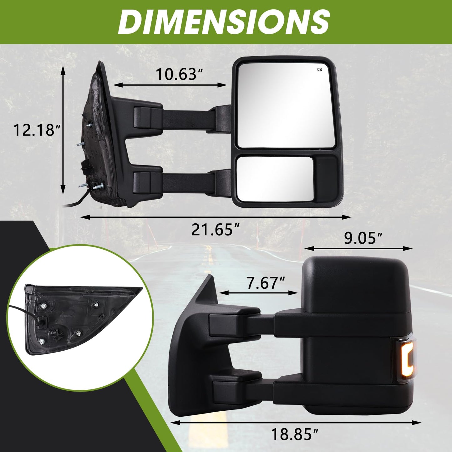 C-type Upgrade Towing Mirrors for 1999-2016 F250 F350 F450 F550 with Power Glass - OHMU