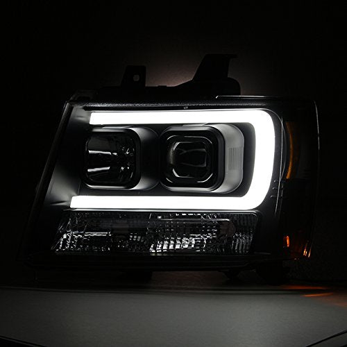 Black LED DRL Projector Head Lights Pair For 2007-2014 Chevy Tahoe/Suburban/Avalanche