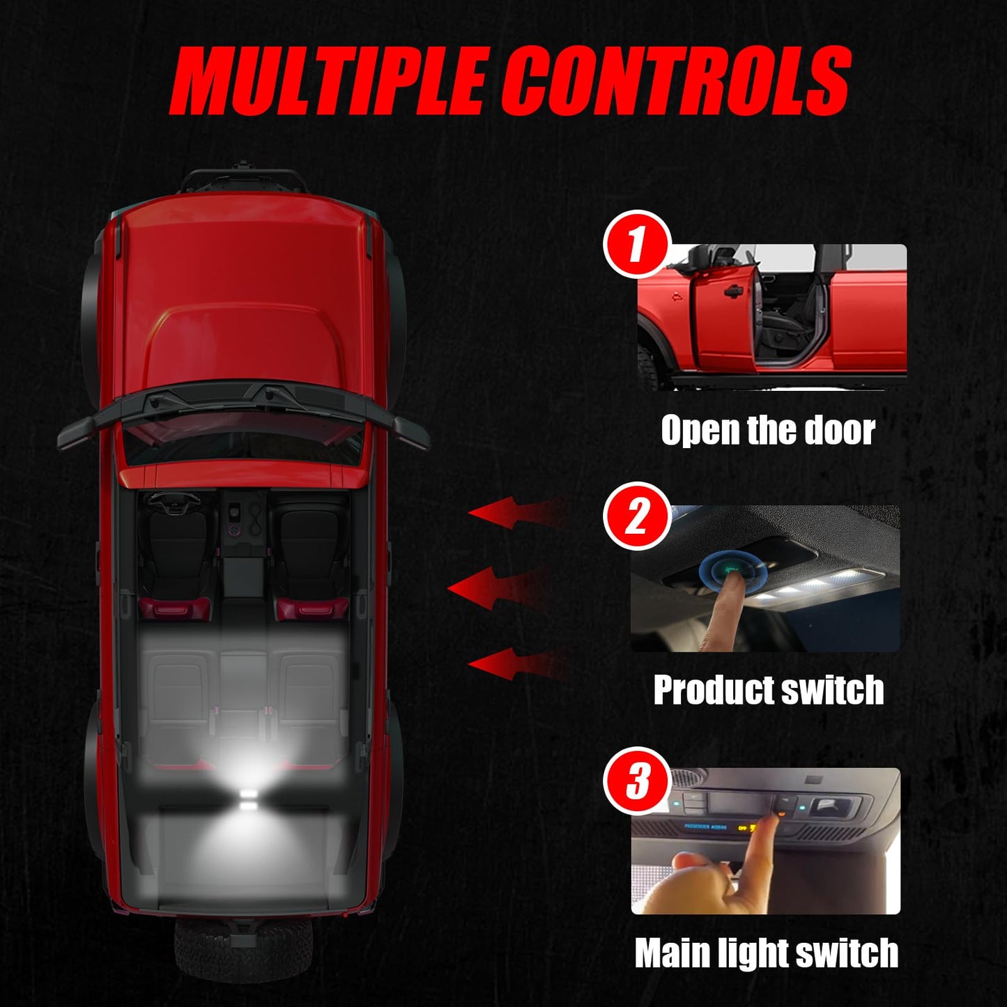 Rear Touch LED Ceiling Lights for 2021-2024 Ford Bronco 4-Door (Excludes 2-Door/2025)