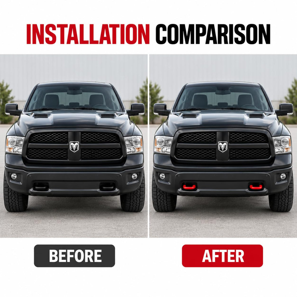 Tow Hook Covers for RAM 1500 Classic 2009-2025 Warlock & Rebel, U-Shape