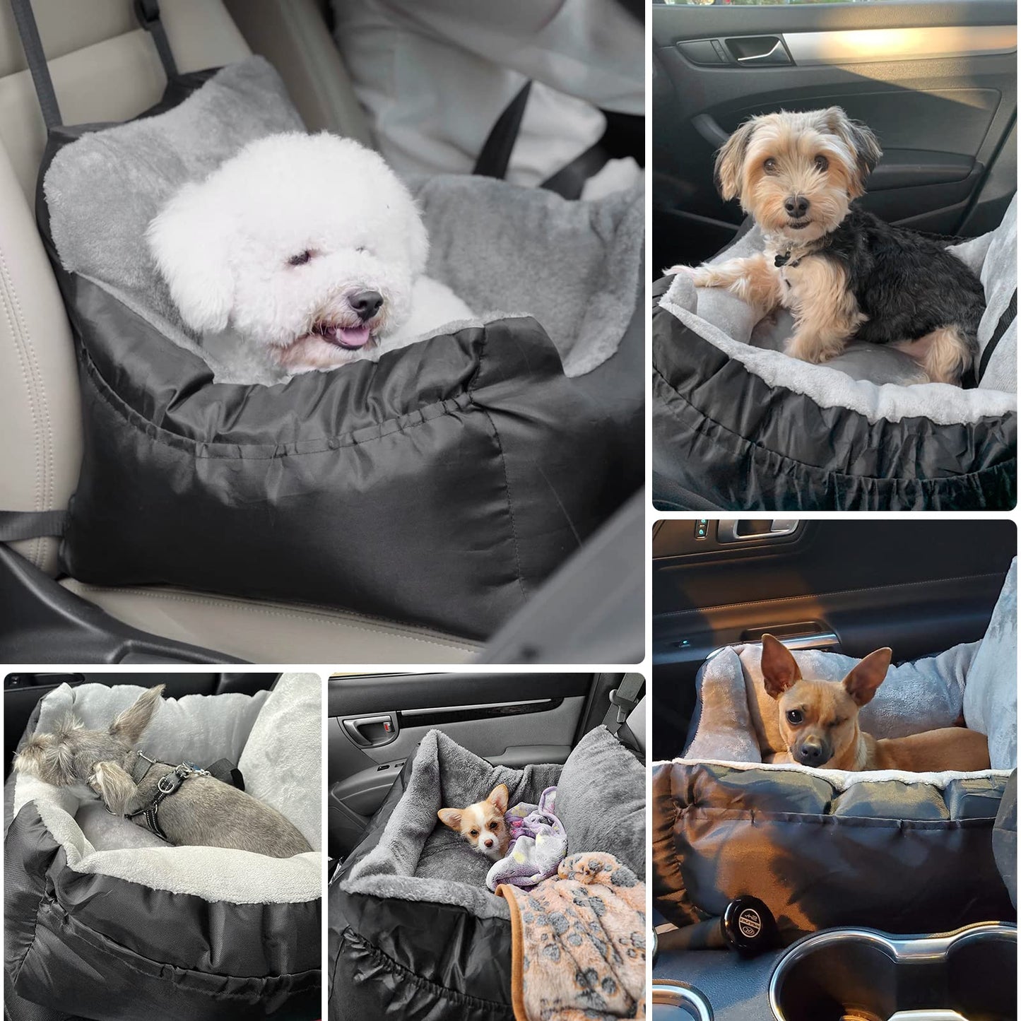 Dog Car Seat with Storage Pockets and Clip-On Leash Portable Car Travel Carrier Bed for Small Dogs