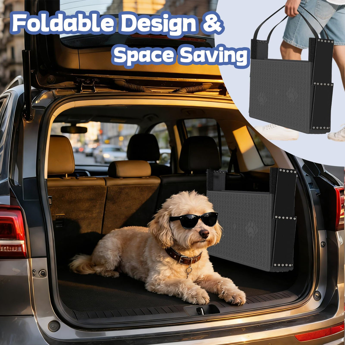 5-Step Dog Car Stairs - Upgraded Load Capacity for Large Dogs, Sturdy Portable Design
