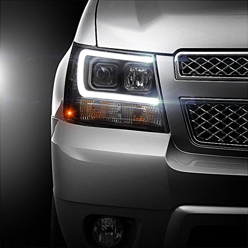 Black LED DRL Projector Head Lights Pair For 2007-2014 Chevy Tahoe/Suburban/Avalanche