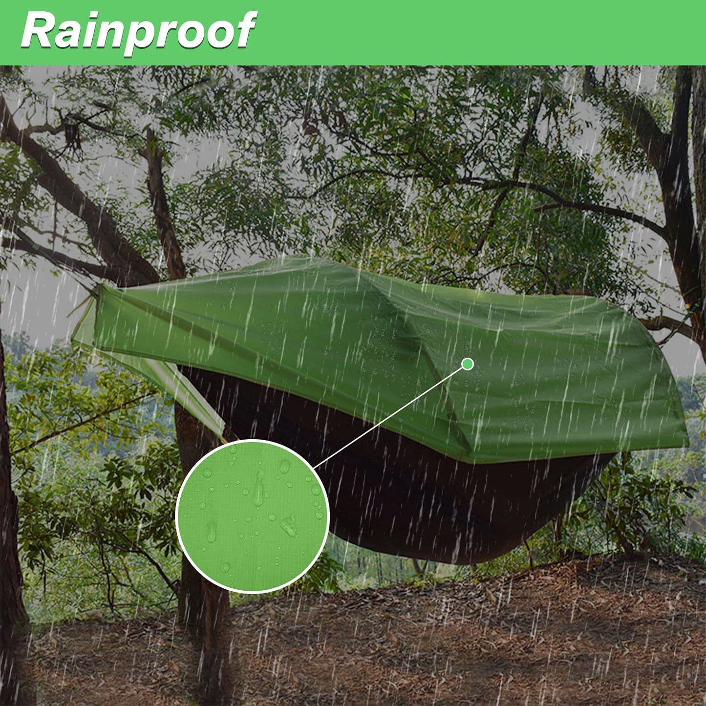 Camping Hammock Tent with Mosquito Net and Rainfly Cover (Green)