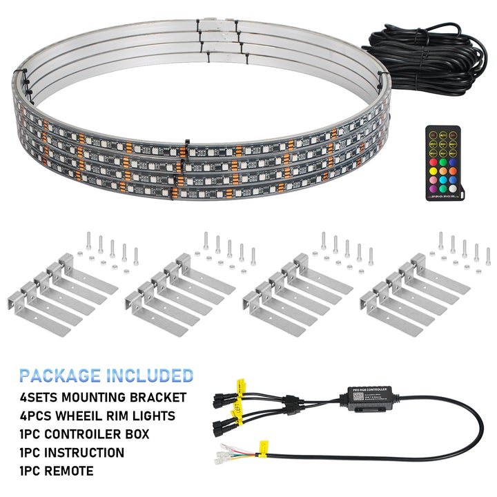 【EASY INSTALL】4Pcs 15.5 inch Led Wheel Ring Lighting Kit Single Row Chase Dancing Color Neon Rim Light with W/Turn Signal & Braking - OHMU