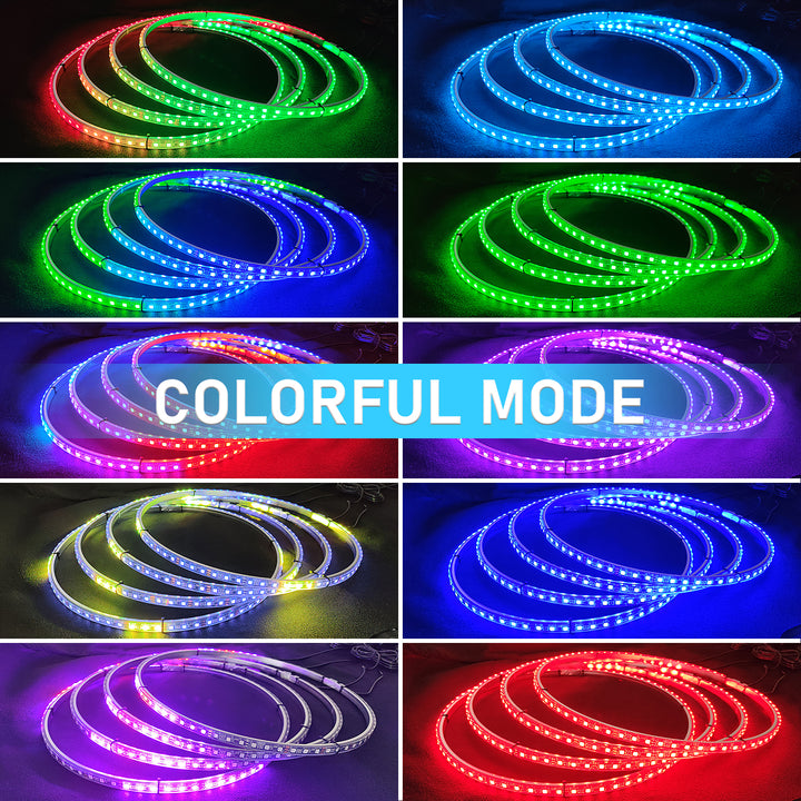 【EASY INSTALL】4Pcs 17 inch Led Wheel Ring Lighting Kit with 288LEDs Single Row Chasing Dancing Color Neon Rim Light with W/Turn Signal & Braking - OHMU