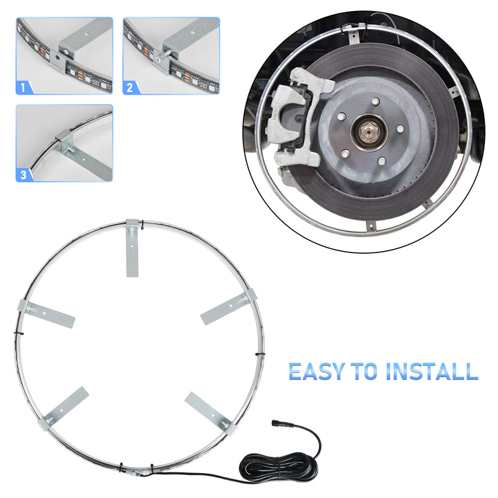 【EASY INSTALL】4Pcs 17 inch Led Wheel Ring Lighting Kit with 288LEDs Single Row Chasing Dancing Color Neon Rim Light with W/Turn Signal & Braking - OHMU