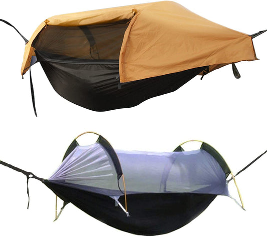 Camping Hammock Tent with Mosquito Net and Rainfly Cover (Orange)