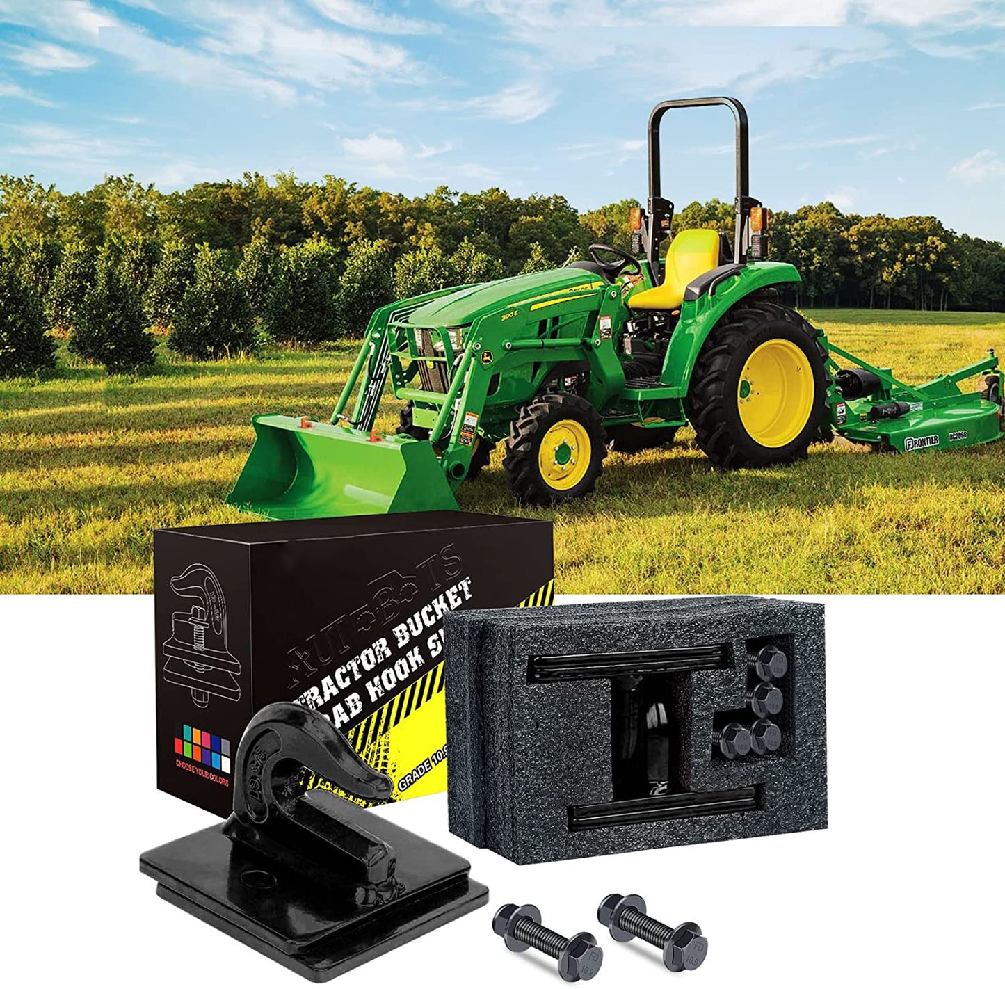 Red/Black Tractor Bucket Hooks 3/8" (2 Pack),Max 15,000 lbs - OHMU