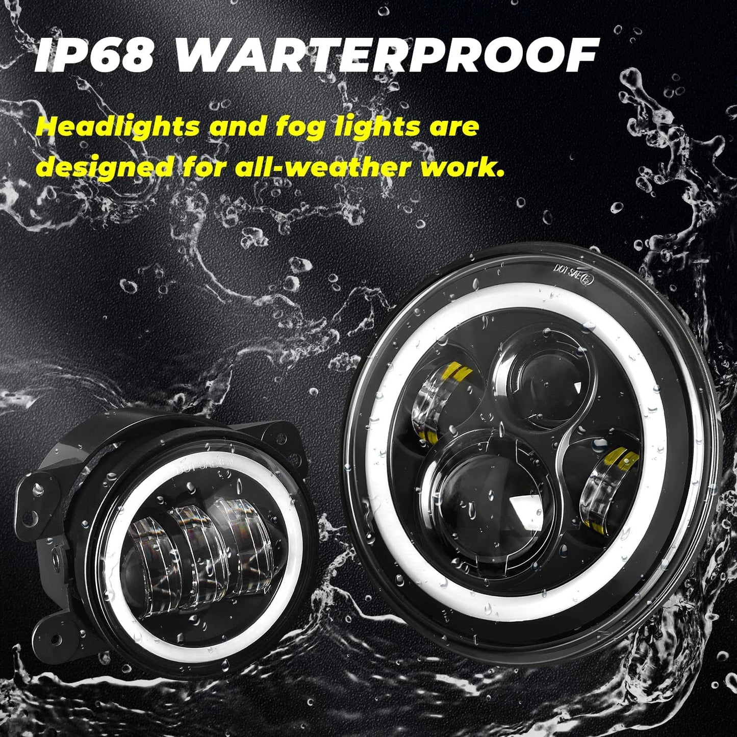 7 inch RGB Halo LED Headlights + 4 inch Fog Lights fits1997-2018 Jeep Wrangler TJ JK LJ - OHMU