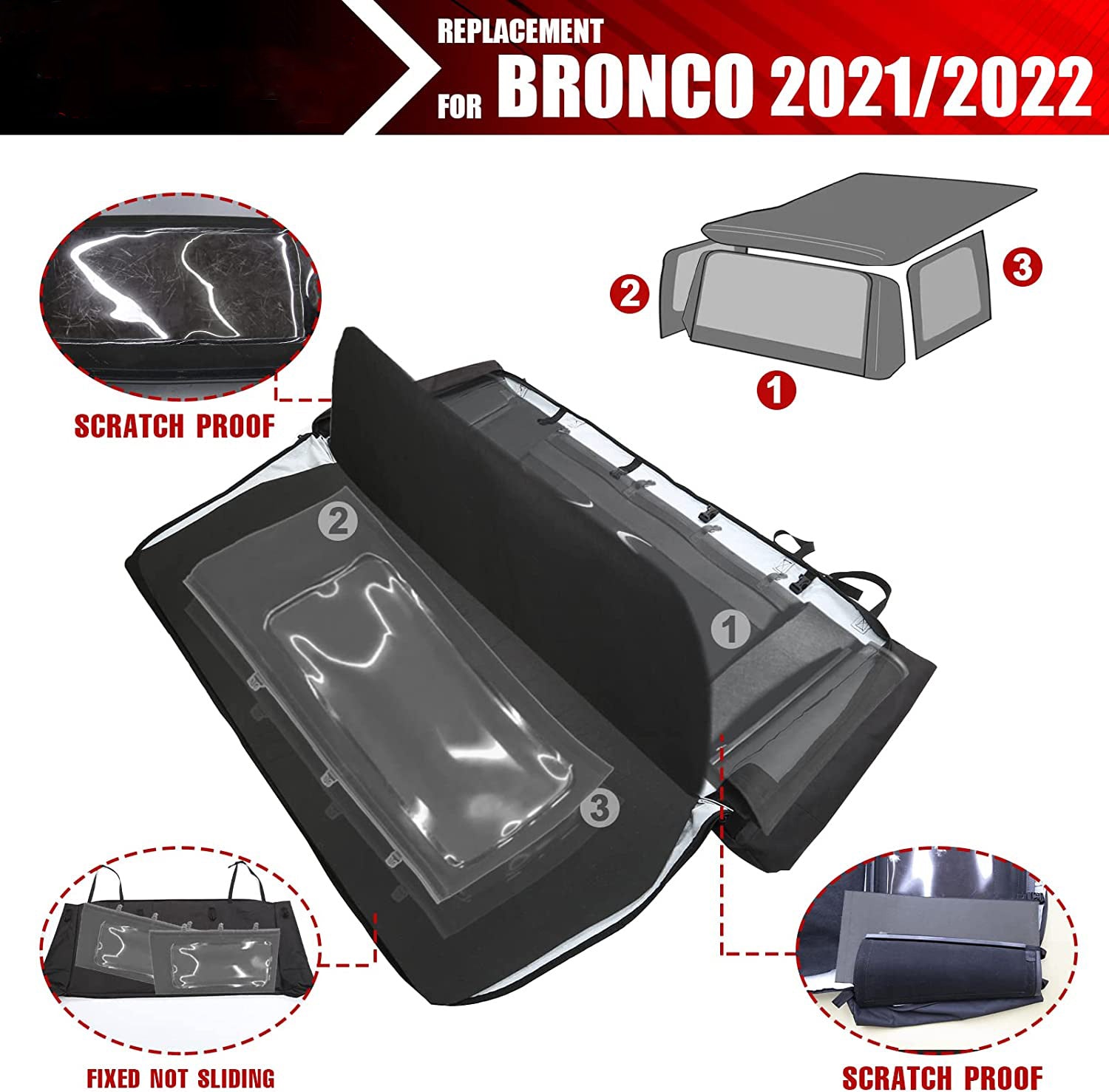 Soft Top Window Storage Bag for Ford Bronco 2021 2022 2023 2024 - OHMU