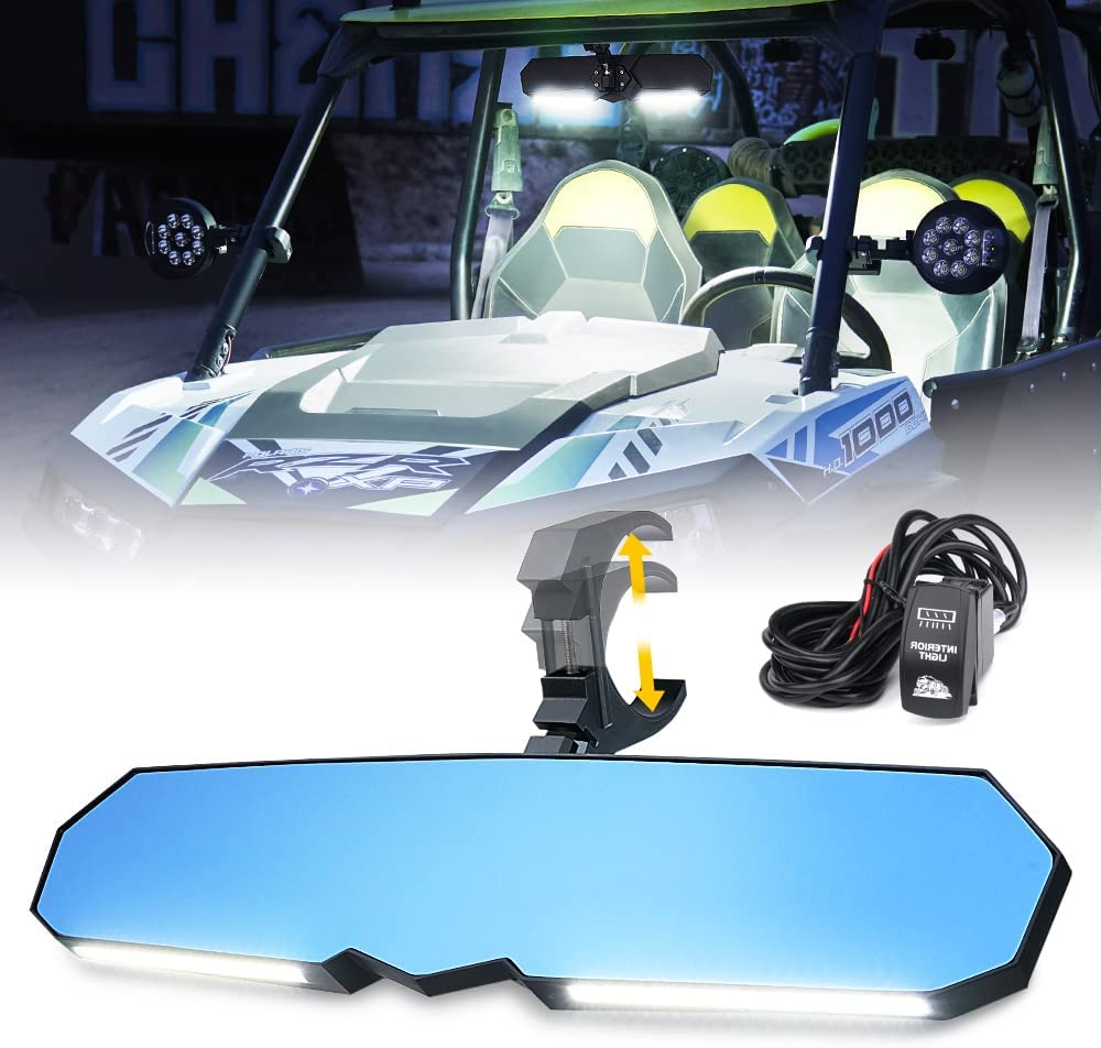 13" UTV Rearview Center Mirror, w/ COB LED Lights & Rocker Switch - OHMU