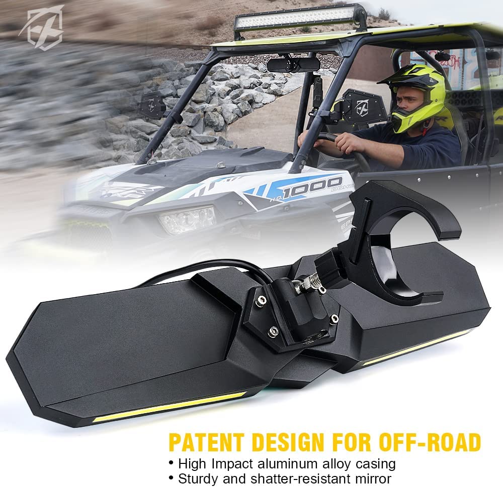 13" UTV Rearview Center Mirror, w/ COB LED Lights & Rocker Switch - OHMU