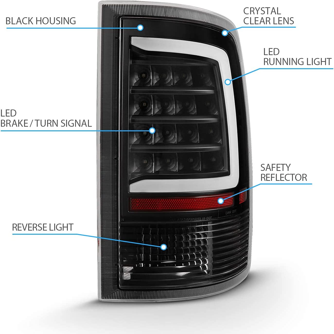 C-Type LED Tube Black Tail Light Fits 2009-2022 Dodge Ram 1500 / 10-22 Ram 2500 3500 Truck