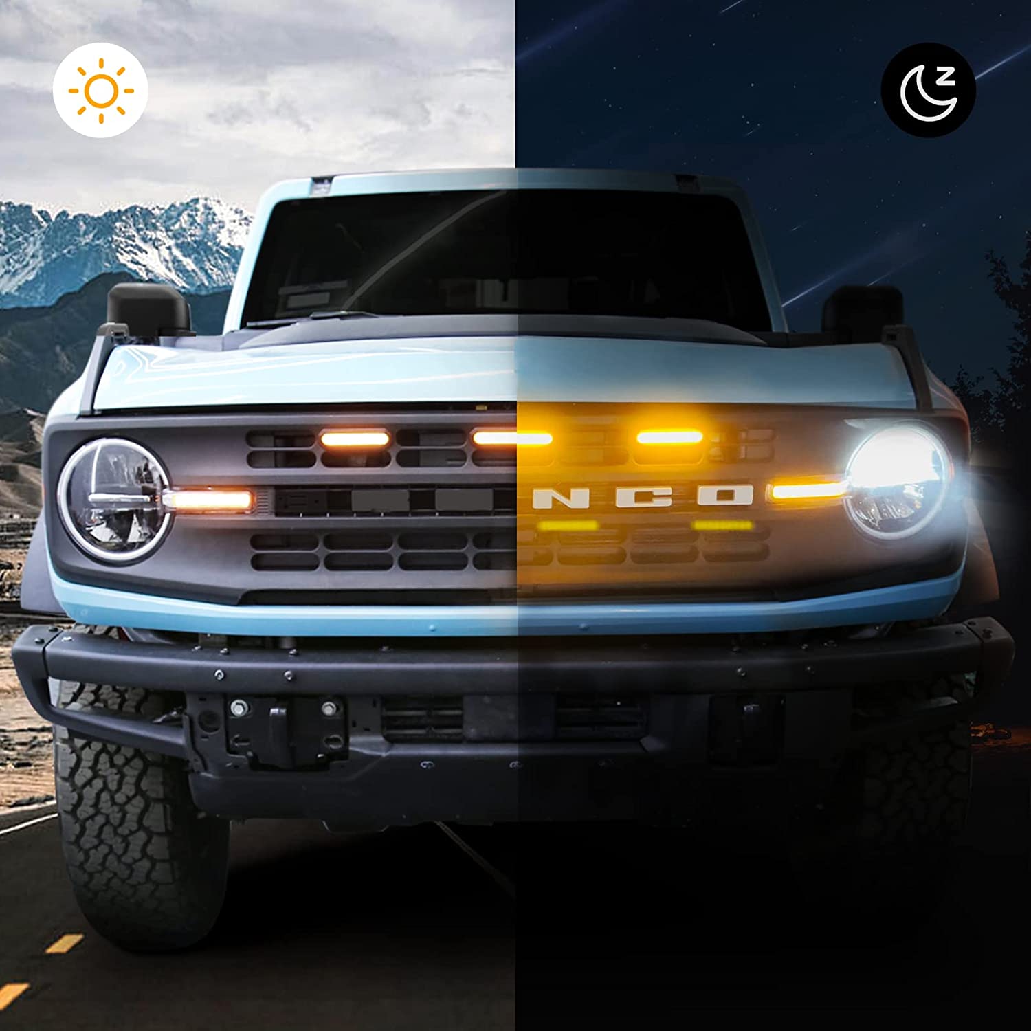 3PCS Front LED Grille Lights for Ford Bronco Accessories 2021 2022 2023 2024 2/4-Door - OHMU