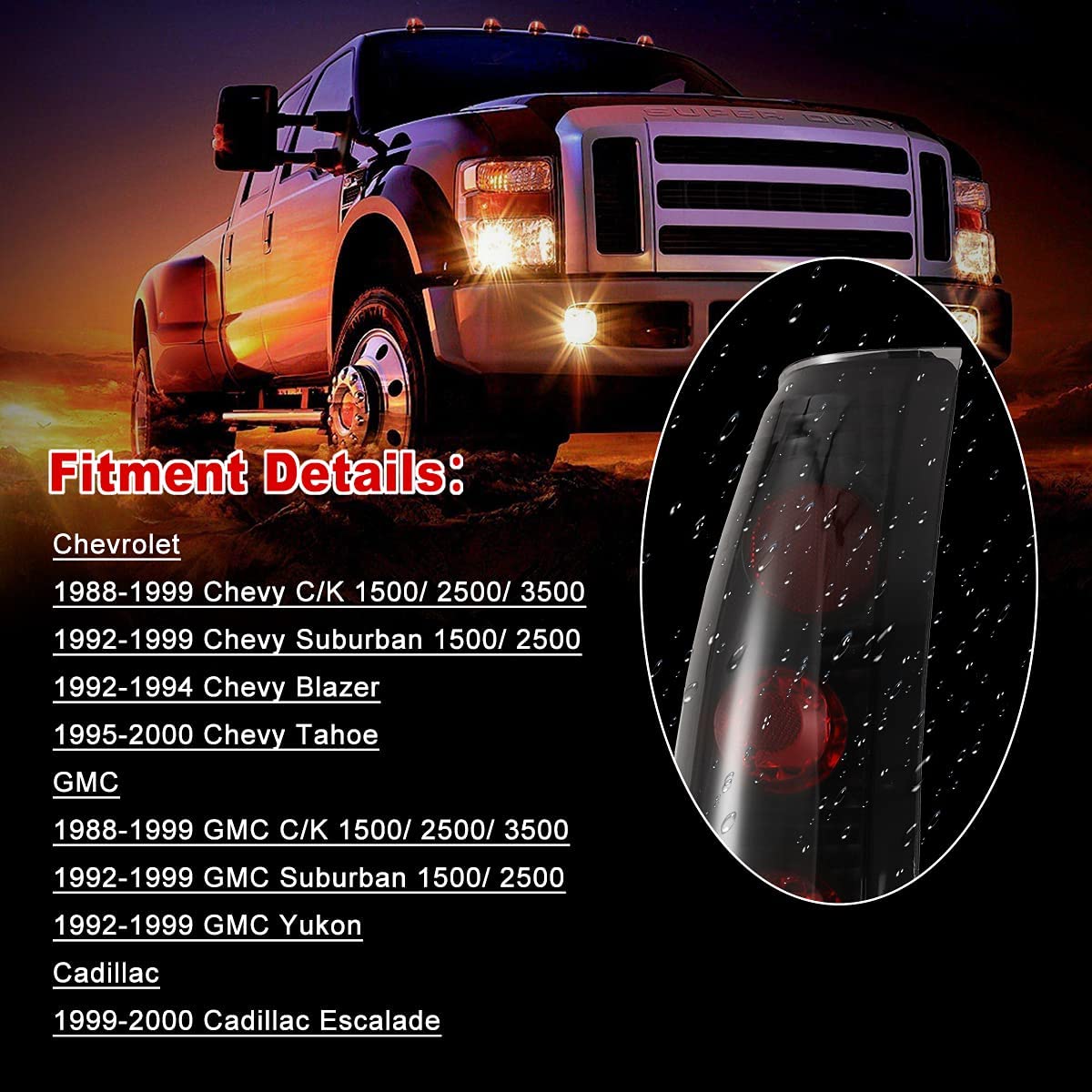 Tail Lights for 1988-1999 Chevy C/K 1500/2500/ 3500 - OHMU