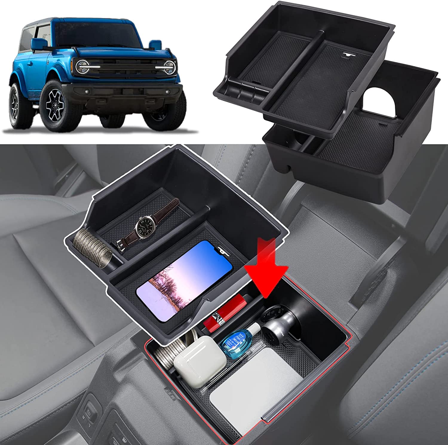 2PCS Center Console Organizer for 2021-2023 Ford Bronco - OHMU