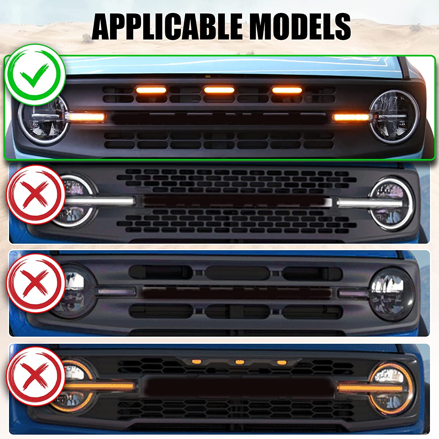 3PCS Front LED Grille Lights for Ford Bronco Accessories 2021 2022 2023 2024 2/4-Door - OHMU