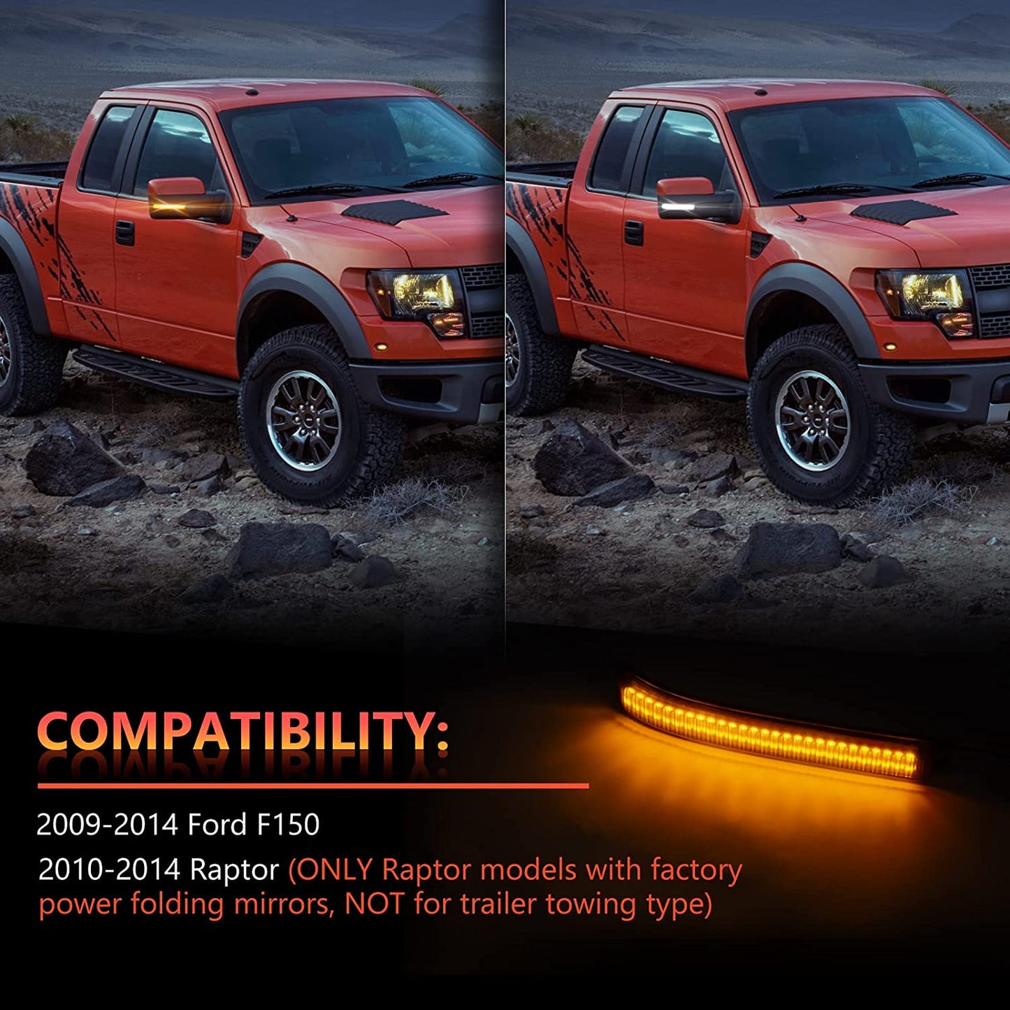 LED Sequential Side Mirror Reflector Lights for 2009-2014 Ford F150, Smoked Lens - OHMU