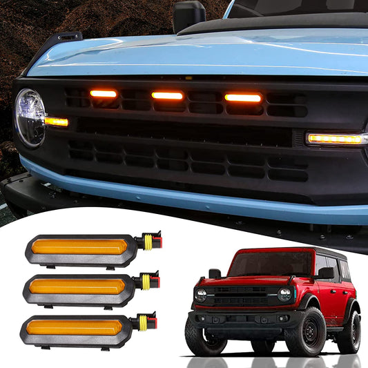3PCS Front LED Grille Lights for Ford Bronco Accessories 2021 2022 2023 2024 2/4-Door - OHMU