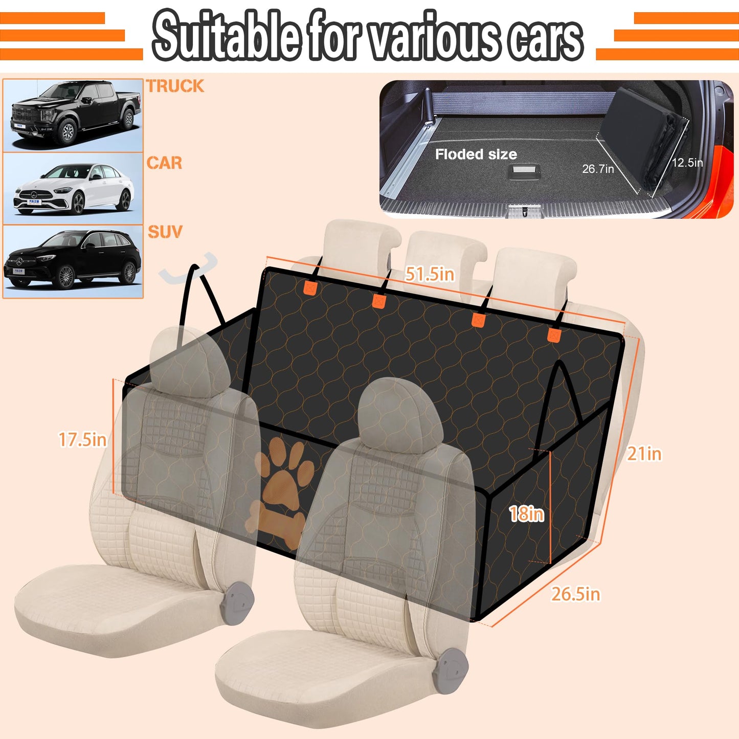 Thickened Foldable Back Seat Extender for Dogs for Car SUV Trucks - OHMU