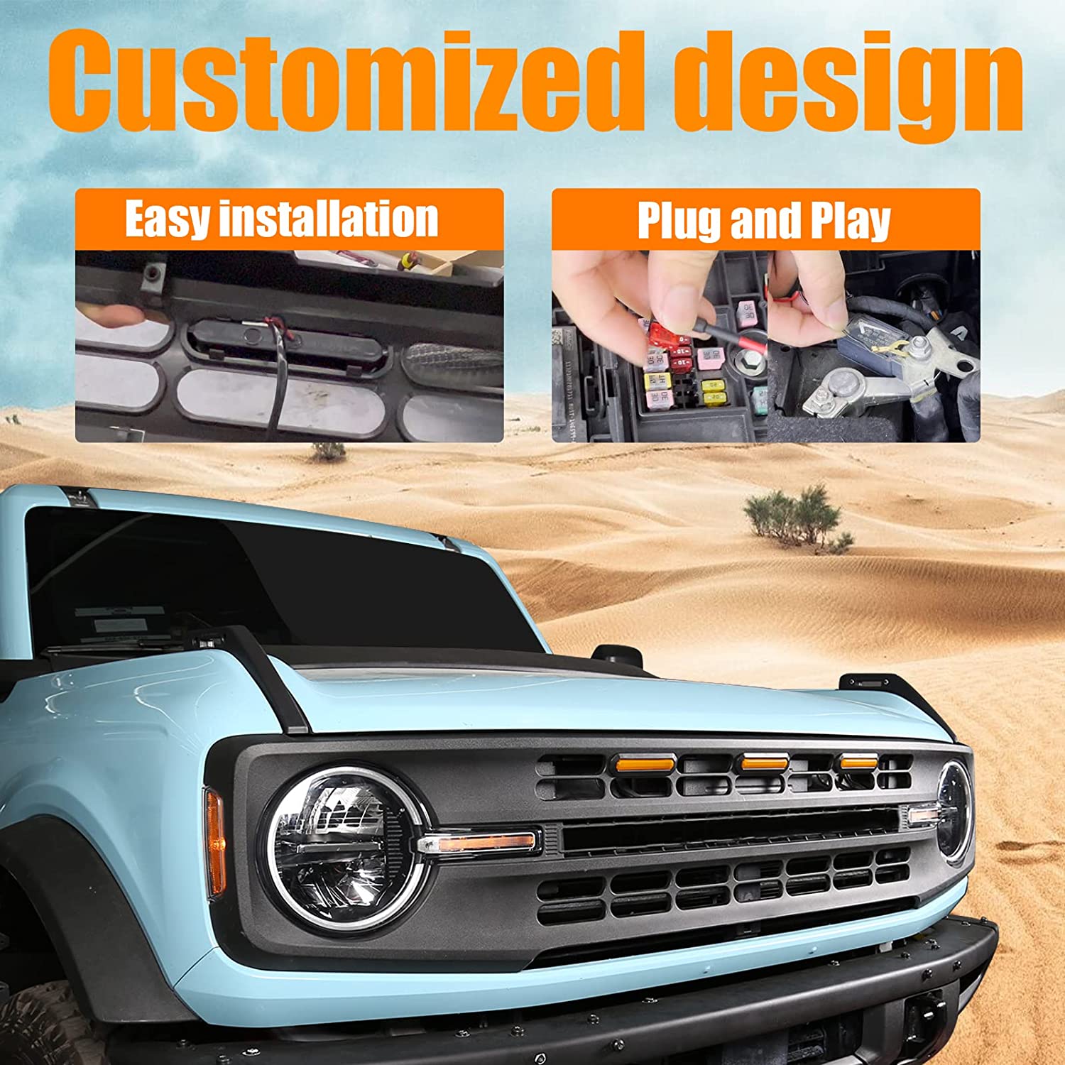 3PCS Front LED Grille Lights for Ford Bronco Accessories 2021 2022 2023 2024 2/4-Door - OHMU