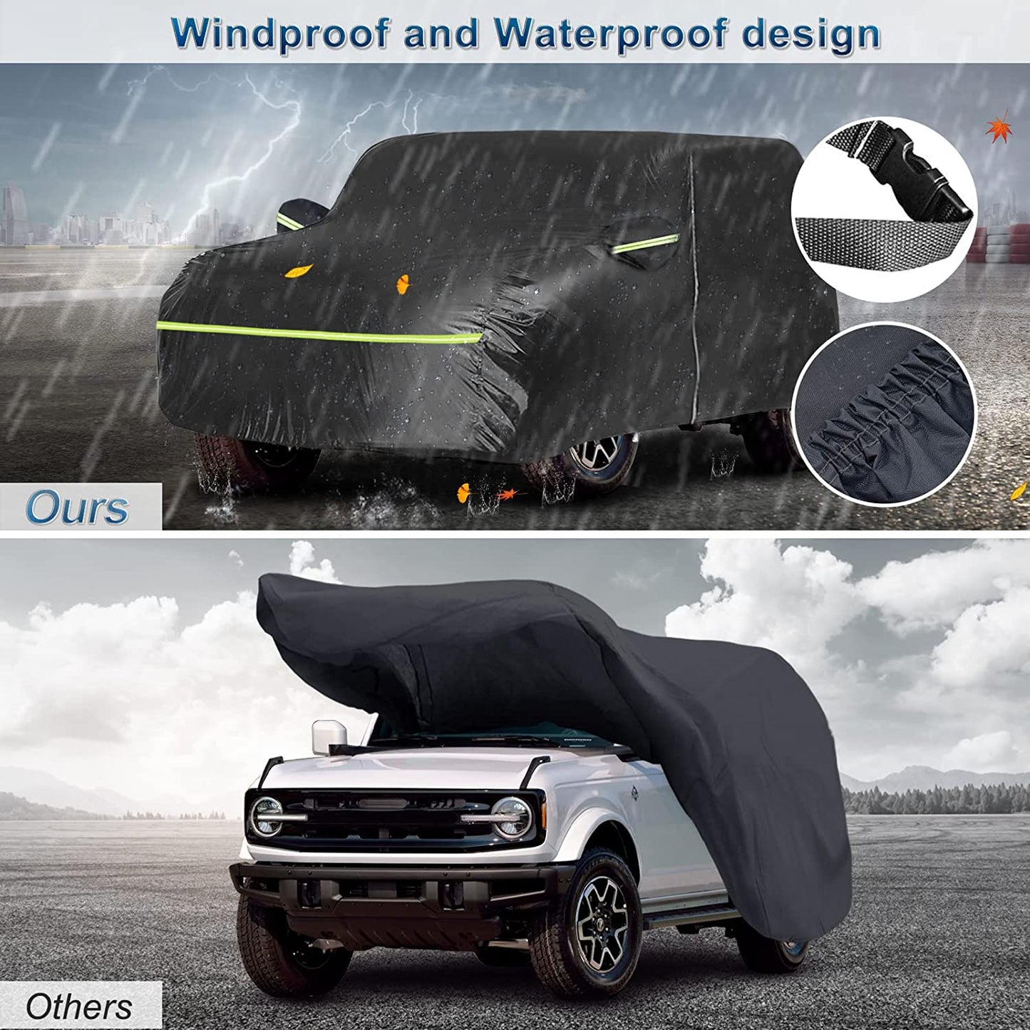 6 Layer SUV Car Cover for 2021 2022 2023 Bronco 4 Door Car Cover Waterproof All Weather 210T Windproof - OHMU