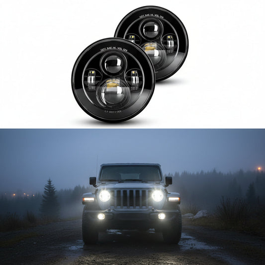 1000% Brighter 7" LED Headlights - H6024 Round, DOT Approved, Jeep JK JL Fit