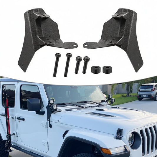 Dual A-Pillar Light Mounts for 2018-2023 Jeep Wrangler JL & Gladiator JT (Black)