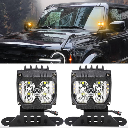 40W A-Pillar LED Lights Lamps with Bracket and Switch Wiring Harness Compatible with for Ford Bronco 2021-2023 2/4 Door - OHMU