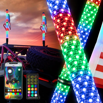 2FT/3FT Pair of RGB Chasing Fat Whips Lights with Bluetooth and Remote - OHMU