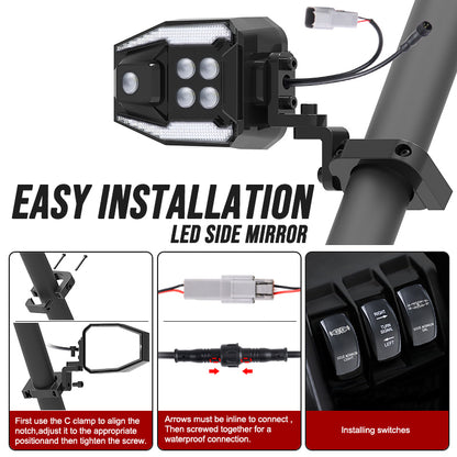 Upgraded Side Mirror Light for ATV UTV fit 1.5-2.5 inch roll cage - OHMU