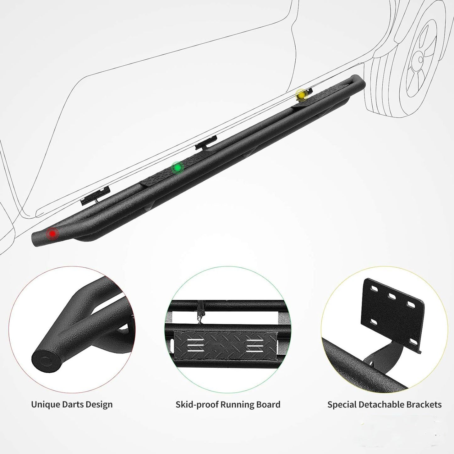 6" Running Boards Compatible with 2019-2024 Dodge Ram 1500 Crew Cab