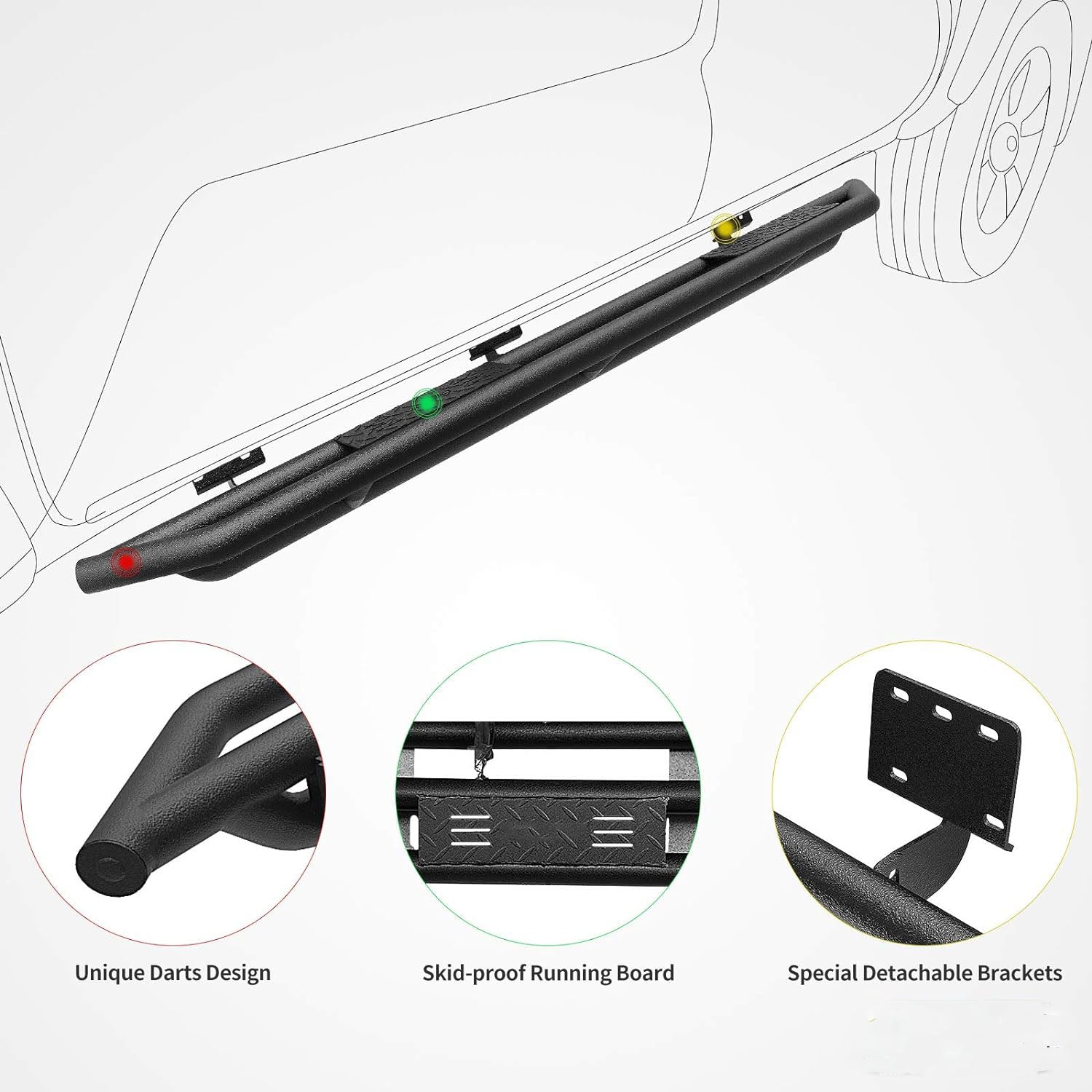 6" Running Boards Compatible with 2019-2024 Dodge Ram 1500 Crew Cab - OHMU