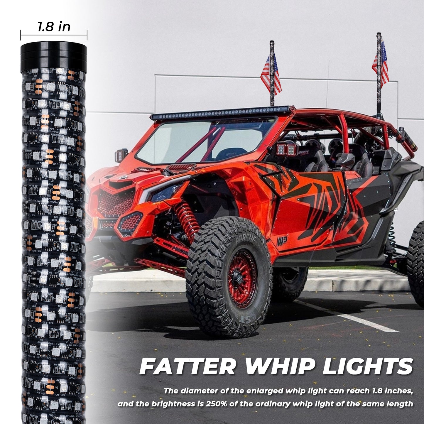 2FT/3FT Pair of RGB Chasing Fat Whips Lights with Bluetooth and Remote