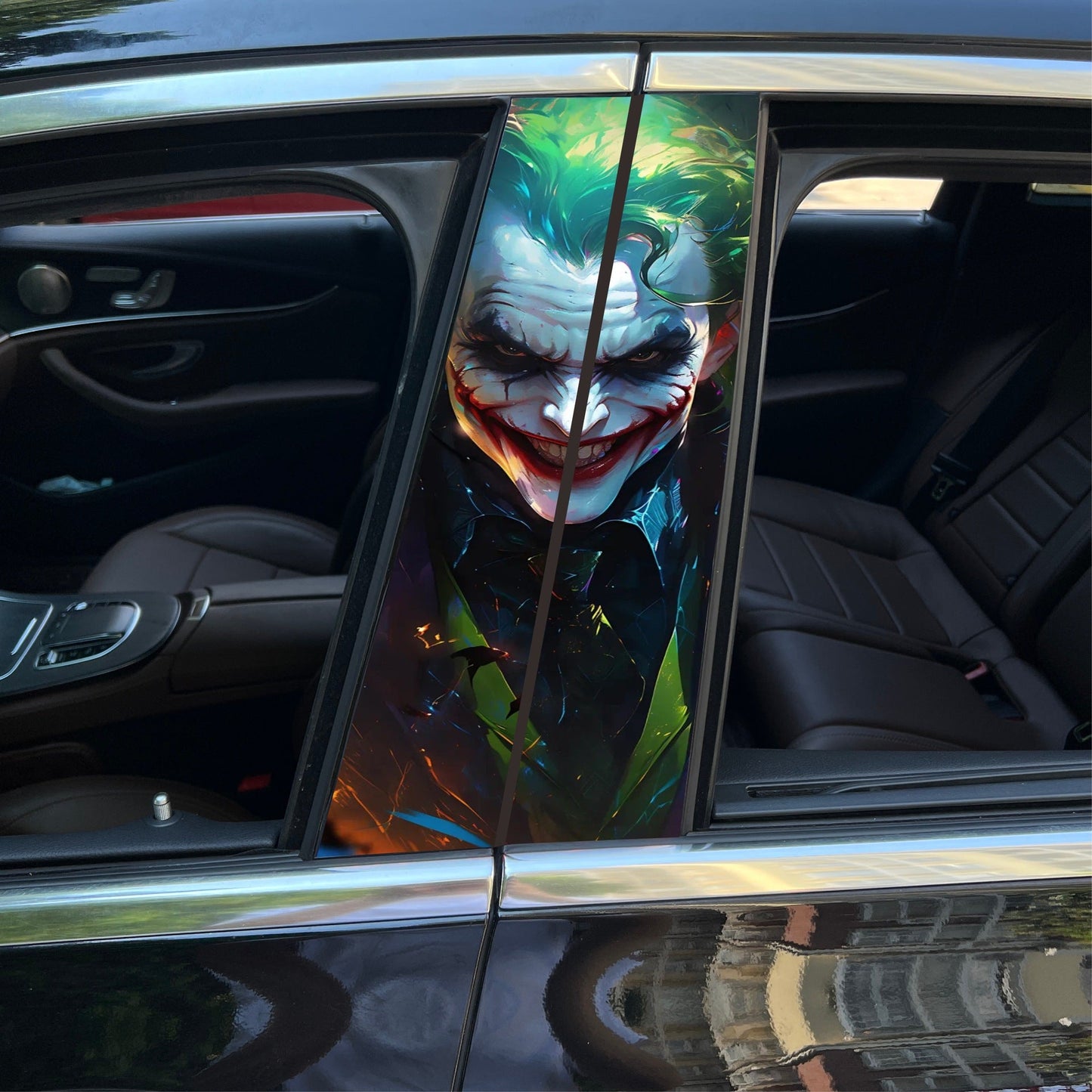 ﻿Joker-Themed Scratchproof PET Car B Pillar Stickers