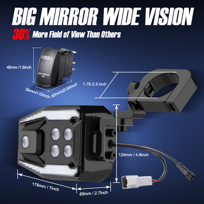 Upgraded Side Mirror Light for ATV UTV fit 1.5-2.5 inch roll cage