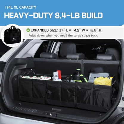 1680D 114L Extra-Large Collapsible Car Trunk Organizer with Lid