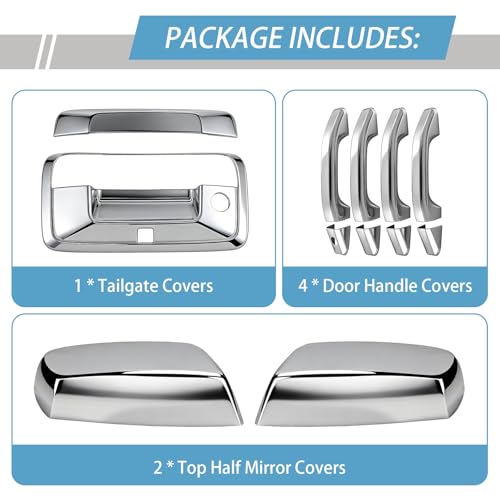 Chrome Door Handle Covers, Mirror Covers and Tailgate Cover with Camera Hole for 2014-2018 Chevy Silverado and GMC Sierra 1500 2500 3500