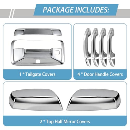 Chrome Door Handle Covers, Mirror Covers and Tailgate Cover with Camera Hole for 2014-2018 Chevy Silverado and GMC Sierra 1500 2500 3500