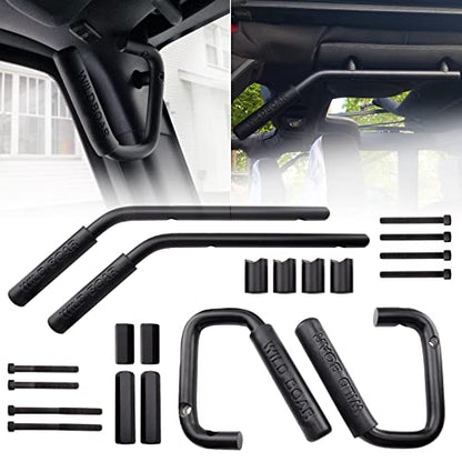 Front & Rear Grab Handle Kit Aluminum Alloy Grab Bar for 2007-2018 Jeep Wrangler JK JKU Rubicon Sport Sahara (Black)
