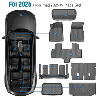 9-Piece TPE Floor Mats for 2026–2027 Tesla Model YL 6-Seater