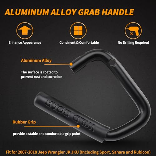Front Grab Handle Kit  Grab Bar for 2007-2018 Jeep Wrangler JK JKU Rubicon Sport Sahara (Black)