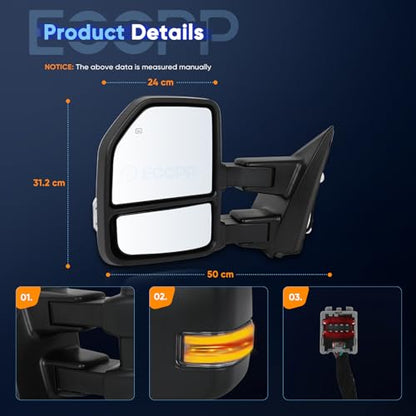 Pair Tow Mirrors for Ford F-150 2015-2020 Pickup Truck